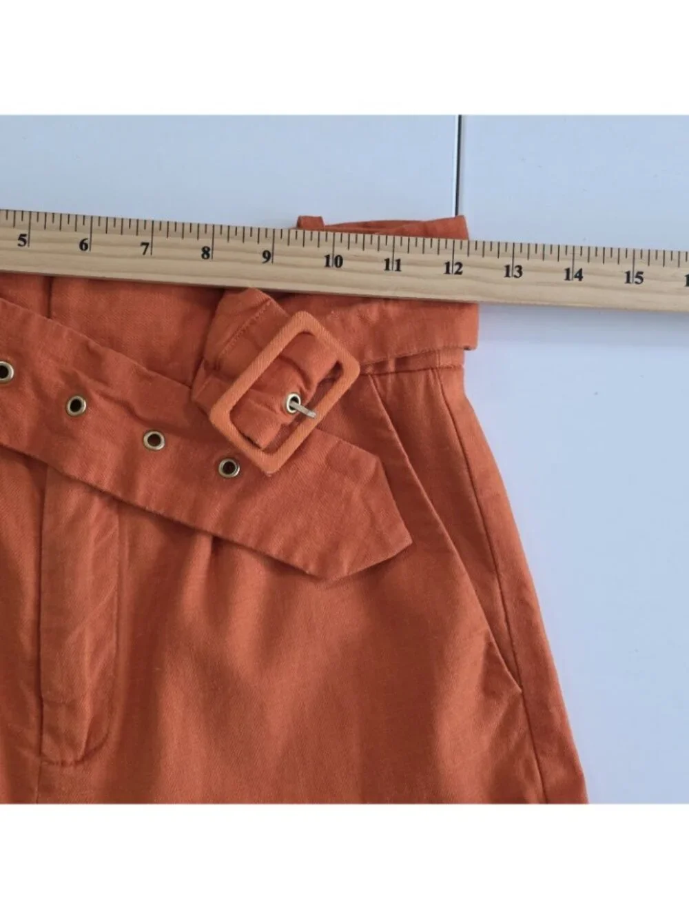 Camila Coelho Kira Pants Womens XS Rust Orange Linen Blend Stretch Quiet Luxury